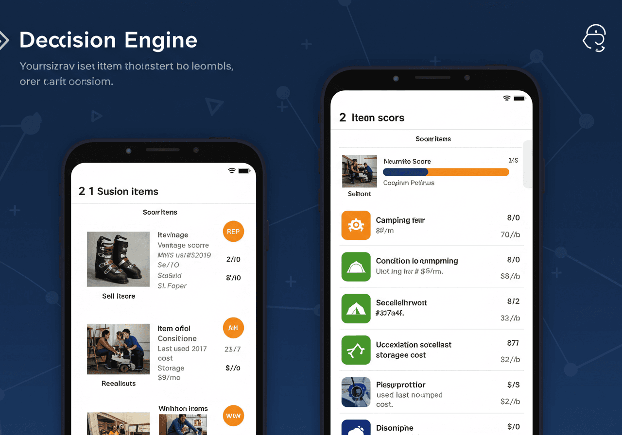 SpaceForThat Decision Engine — items ranked by keep score with keep, donate, and trash recommendations